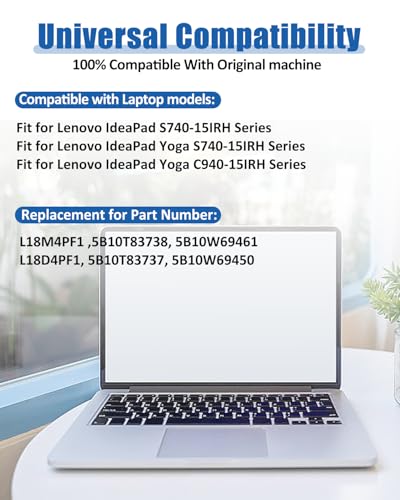 69Wh L18M4PF1 L18D4PF1 Battery Replacement for Lenovo Yoga 9-15IMH5 82DE Yoga C940-15IRH 81TE IdeaPad S740-15IRH Series 15.36V 4500mah (Long Cable) - size: 9.61*3.90*0.20 IN L18M4PF1