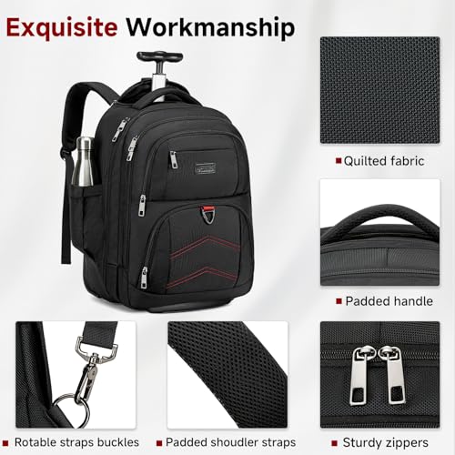 Vessgra Backpack for Men 45L Rolling Backpack, 17.3 Inch Travel Backpack, 4-Wheel Spinner Design Laptop Backpack for Men Work Business,Black (1Pc Black Backpack with 3 Packing Cubes)