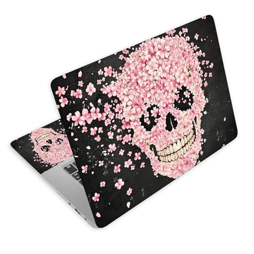 Universal Laptop Skin Decal, 3-Piece Vinyl Protector for 12 13 14 15.6" Notebook, Waterproof Anti-Scratch, Easy Trim & Bubble-Free Finish, Skull Made of Pink Flowers - color: Skull Made of Pink Flowers