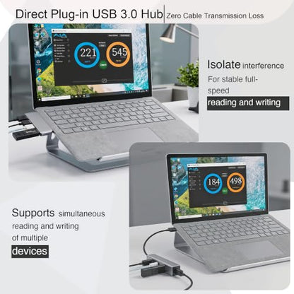 Portable 4-Port USB 3.0 Hub with Direct Plug-in USB Male Connector Design | Space-Saving USB Hub Compatible with Laptops and Desktops, Works with Windows, macOS, Linux and Chrome OS