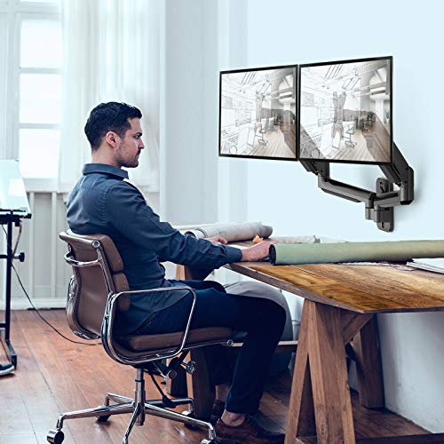 HUANUO Gaming Dual Monitor Wall Mount for 17-32 Inch Computer Screen Mount (4.4-17.6lbs Per Arm) - VESA 75x75/100x100 Height Adjustable Stand for Dual Monitors - Home Office Desk Setup