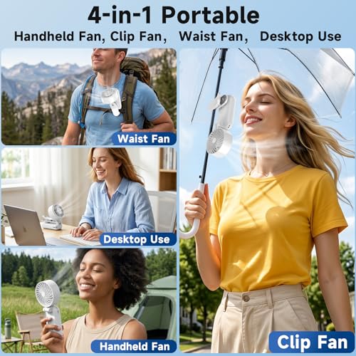 Portable Handheld Turbo Fan with Ice Cooler, Clip-On Mini Fan for Umbrella, 5 Speeds, 4000mAh Battery & Up to12H, LED Display, Rechargeable, Gift for women, Summer Travel Essential (White) - color: Z10-White