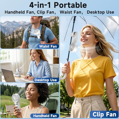 Portable Handheld Turbo Fan with Ice Cooler, Clip-On Mini Fan for Umbrella, 5 Speeds, 4000mAh Battery & Up to12H, LED Display, Rechargeable, Gift for women, Summer Travel Essential (White) - color: Z10-White