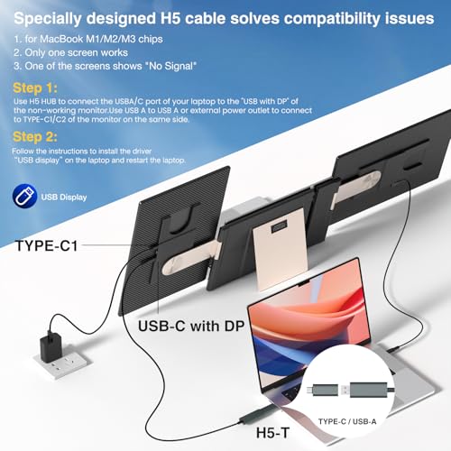 FLYTOCCA 16" Laptop Screen Extender, Updated 1200P FHD Portable Monitor with 16:10 Aspect Ratio Screen, Rotation Detachable Screen, Laptop Monitor Extender Compatible with Windows, Mac, Chrome