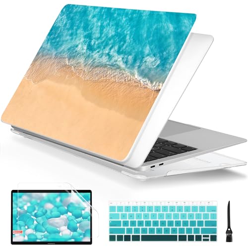 Batianda AstroGrid Case for MacBook Air 13 inch 2018-2020, Beach | Fits Model A2337 M1/A2179/A1932, with Turquoise Beach Aerial Design, Slim Hard Shell For Vacation Lovers and Coastal Dreamers - color: Beach