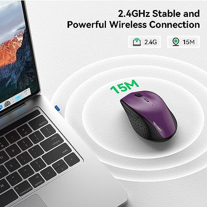 TECKNET Wireless Mouse, 2.4G USB Computer Mouse with 6-Level Adjustable 4800 DPI, 30 Months Battery, Ergonomic Grips, 6 Buttons Portable for PC, Chromebook, Mac - Purple - color: Purple