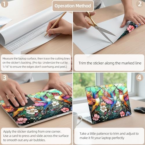 Aesthetic Laptop Skin Cover,12-15.6 Inch Universal Vinyl Sticker Decal,Waterproof Scratch-Resistant Notebook Wrap,Removable Residue-Free Protector,Hummingbird Floral Mosaic - color: Hummingbird Floral Mosaic