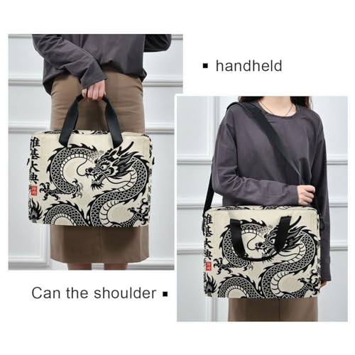 Laptop Zipper Case Portable Crossbody Messenger with Handle and Shoulder Strap 15.6 inch Case Hard Cover with Zipper Japanese Black Dragon