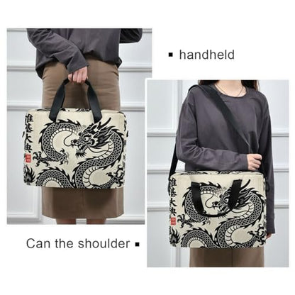 Laptop Zipper Case Portable Crossbody Messenger with Handle and Shoulder Strap 15.6 inch Case Hard Cover with Zipper Japanese Black Dragon