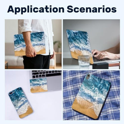 3Pcs Summer Beach Laptop Skin Sticker Coast Universal Removable Vinyl Stickers Fits for 12.1 13 14 15.6 16 Inch Waterproof Notebook Decal Cover Gift - color: sea blue