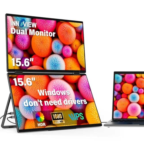 InnoView Dual Portable Monitor 15.6" 1920x1080 Dual Stacked Foldable Monitor | 315° Screen Adjustment | USB-C/HDMI Dual Screen Monitor for Laptop, Mac, Windows - size: 15.6 inch