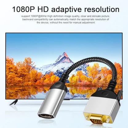 HDMI to VGA Adapter Cable 8 inch Uni-Directional Only,Gold-Plated 1080p@60Hz HDMI Female to VGA Male Braided Cord for PC,Laptop,Monitor,HDTV, Roku, Xbox, PS5 - style: HDMI to VGA Adapter Cable