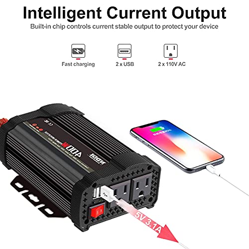 400W Power Inverter,DC 12v to AC 110v Car Inverter Converter | 3.1A Dual USB Charging Ports,Suitable For Laptops, Portable Power Converters, Camping, Road Travel Essentials, Black - size: 400W-B