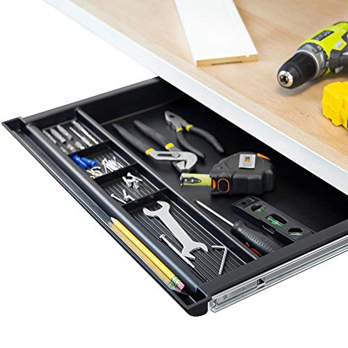 MOUNT-IT! Large Under Desk Pencil Drawer 16 inch Deep | 21.25” W, Ball Bearing Slide-Out Organizer for Office Supplies, Paper & Pencils | Fits Desks Over 1” Thick, Adjustable Extension 16.25”–28” - size: 16 inch Deep