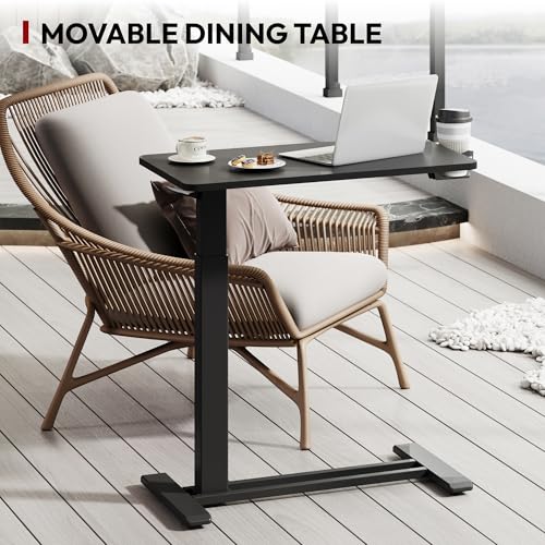 SANODESK Mobile Standing Desk with Hidden Wheels,Pneumatic Laptop Desk Rolling Computer Cart Movable Height Adjustable Small Sit Stand Desk for Home Office(27.6" W x 15.7" D, Black) - color: Black, size: 28x16