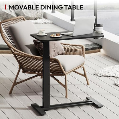 SANODESK Mobile Standing Desk with Hidden Wheels,Pneumatic Laptop Desk Rolling Computer Cart Movable Height Adjustable Small Sit Stand Desk for Home Office(27.6" W x 15.7" D, Black) - color: Black, size: 28x16