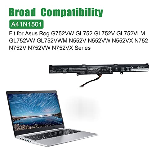 A41N1501 Laptop Battery Replacement for Asus Rog G752VW GL752 GL752JW GL752V GL752VLM GL752VW GL752VW-DH74 GL752VWM N552 N552V N552VW N552VX N752 N752V Series A41LK9H L41LK2H 15V 48Wh 3100mAh - size: 9.8*3.5*1.6inch A41N1501