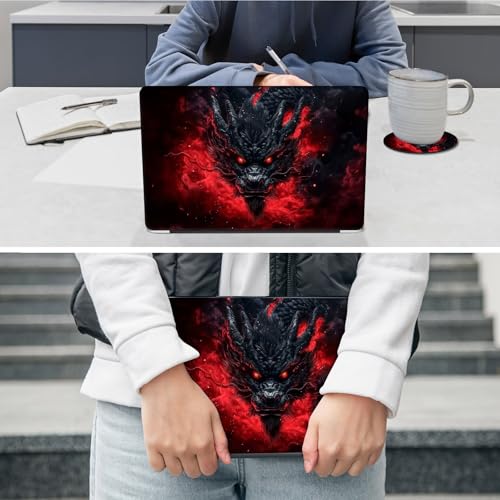 Laptop Skin Sticker Decal 12"-15.6" Universal Laptop/Notebook/Netbook Vinyl - Waterproof Scratch Resistant,Fits HP Dell Lenovo MacBook,2 Free Wrist Pads,Easy Apply & Remove,Black Red Dragon - color: Black Red Dragon