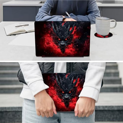 Laptop Skin Sticker Decal 12"-15.6" Universal Laptop/Notebook/Netbook Vinyl - Waterproof Scratch Resistant,Fits HP Dell Lenovo MacBook,2 Free Wrist Pads,Easy Apply & Remove,Black Red Dragon - color: Black Red Dragon