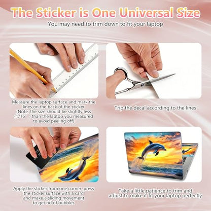 Laptop Skin Sticker Decal 12" 13" 13.3" 14" 15" 15.6",Waterproof Scratch Resistant Vinyl,Reusable Easy to Apply,for MacBook HP Dell Notebooks Netbooks Laptop,2 Wrist Pads,Dolphin Ocean Dusk - color: Dolphin Ocean Dusk