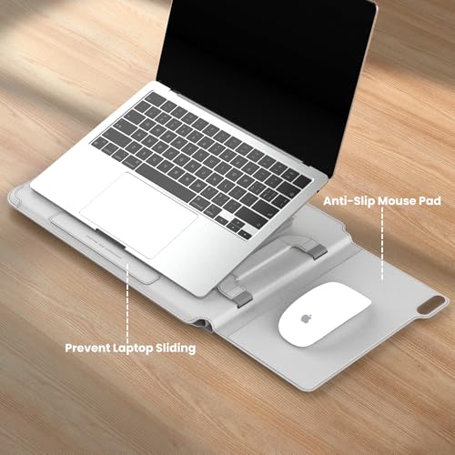 Nillkin Versatile Pro Upgraded 12-14in Laptop Sleeve with Stand & Mouse Pad | 3-in-1 Laptop Case for MacBook/Dell/HP/Lenovo, Slim, Travel Friendly, Dual-angle Stand, Magnetic Handle, PU Leather, Black - color: Gray, size: 14.2