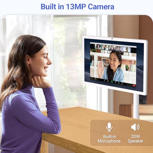 22-Inch Portable TV on Wheels, 1080p Portable Touch Screen Monitor, EDLA-Certified, Smart Rolling TV Built-in 13MP Camera, Built-in Battery Operated TV | Android 15 | 6+128G