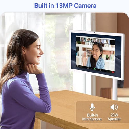 22-Inch Portable TV on Wheels, 1080p Portable Touch Screen Monitor, EDLA-Certified, Smart Rolling TV Built-in 13MP Camera, Built-in Battery Operated TV | Android 15 | 6+128G