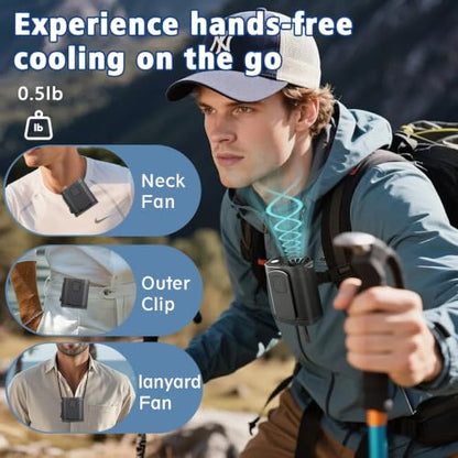 Portable Fan,120-Speed Adjustable Waist Clip Fan Turbo Cooling, Rechargeable Clip-On Personal Fan with LED flashlight,for Outdoor,Travel,Camping - color: Black