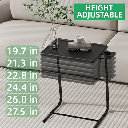 Adjustable TV Tray Table for Breakfast & Dinner - Black Folding Couch Desk with Cup Holder, Portable Eating Tray for Sofa, Bed, Living Room - 6 Height & 3 Angle Adjustments