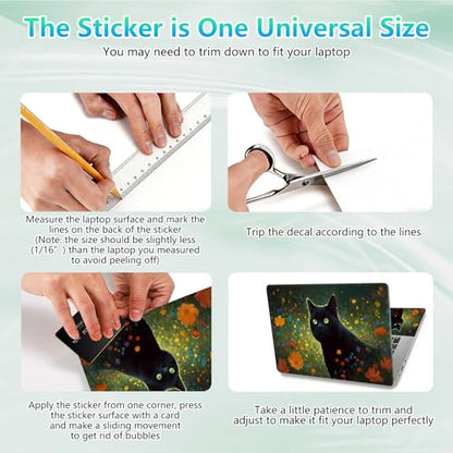 Laptop Skin Sticker Decal 12"-15.6" Universal Laptop/Notebook/Netbook Vinyl - Waterproof Scratch Resistant,Fits HP Dell Lenovo MacBook,2 Free Wrist Pads,Easy Apply & Remove,Cat Wildflower - color: Cat Wildflower