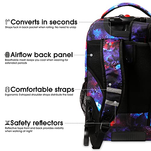 J World Sundance Laptop Rolling Backpack for Girls Boys. Roller Bookbag with Wheels, 20 Inch, Galaxy - color: Galaxy