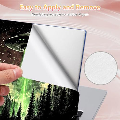 Laptop Skin Sticker Decal 12" 13" 13.3" 14" 15" 15.6",Waterproof Scratch Resistant Vinyl,Reusable Easy to Apply,for MacBook HP Dell Notebooks Netbooks Laptop,2 Wrist Pads,Alien Ship Forest - color: Alien Ship Forest