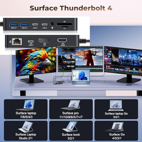 Microsoft Surface Thunderbolt 4 Dock 12-in-1 Triple Display Hub with 4K@60Hz HDMI + USB-C + DisplayPort, Surface Pro Docking Station for Surface Pro 12/11/10/9/8/X/7+/7, Surface Laptop, Surface Go - size: 12.