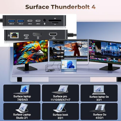 Microsoft Surface Thunderbolt 4 Dock 12-in-1 Triple Display Hub with 4K@60Hz HDMI + USB-C + DisplayPort, Surface Pro Docking Station for Surface Pro 12/11/10/9/8/X/7+/7, Surface Laptop, Surface Go - size: 12.
