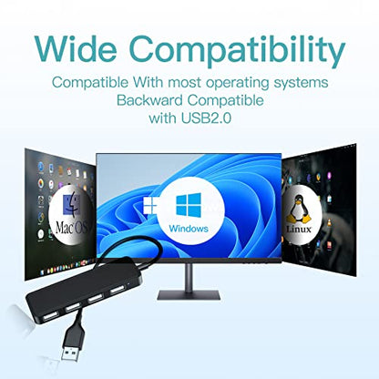 USB Hub, USB Splitter,USB 4-Port Adapter,Extender for Laptop, PC, MacBook, Mac Pro, Mac mini, iMac, Surface Pro and More (Black-USB 2.0/0.3m) - color: Black-usb 2.0/0.3m
