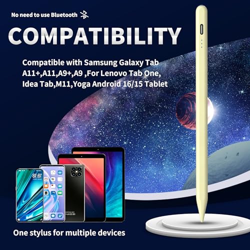 Stylus Pen Android for Samsung Galaxy Tab A11+/A11/A9/A9Plus/A8/A8plus/A7/A7lite Push-Button Switch, Accurate Writing, +2Nibs&Long Battery Life(NW Yellow) - color: NW Yellow