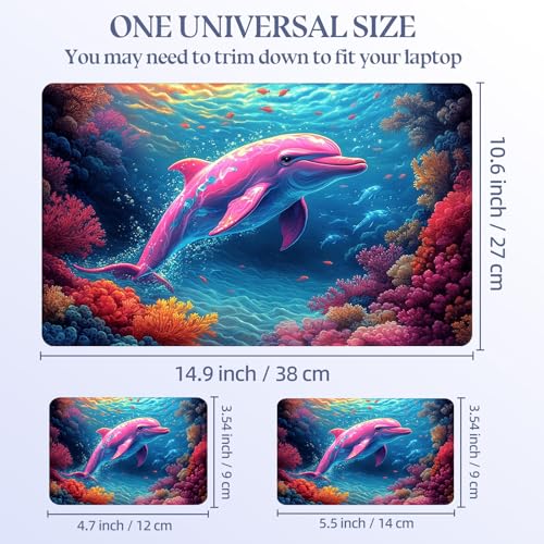 Universal Laptop Skin Sticker Decal,15.6 Inch Laptop Vinyl Cover for 13" 14" 15.6" Laptop,Scratch-Resistant Waterproof Protector Wrap,Reusable with Wrist Pads,Pink Ocean Dolphin - color: Pink Ocean Dolphin
