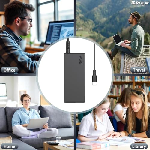 SiKER 65W USB-C Laptop Charger for Lenovo ThinkPad | X1 Carbon, X13, T14, T14s, E14, L15, Yoga 7i/9i, C930, ThinkBook 13s/14/15/16, Chromebook C330/S330, travel design - color: black7