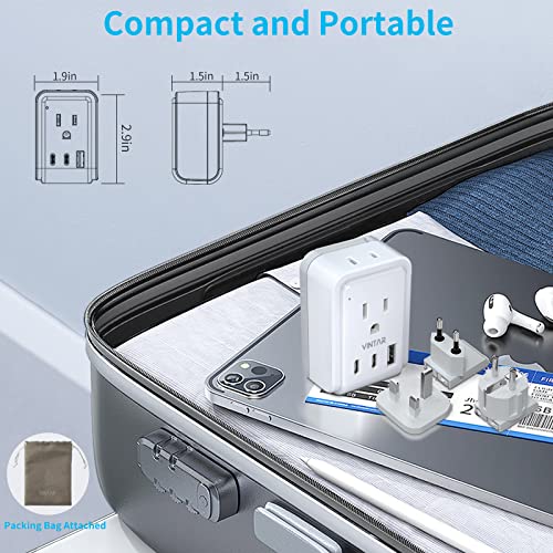 European Travel Plug Adapter Kit, VINTAR International Plug Adapter with 3 USB Ports (2 USB C,3.4A) 2 American Outlets, Type C,G,E/F Detachable Attachments, Adapter for US to UK Europe France Italy - style: 17W Type C/G/E/F - All Europe