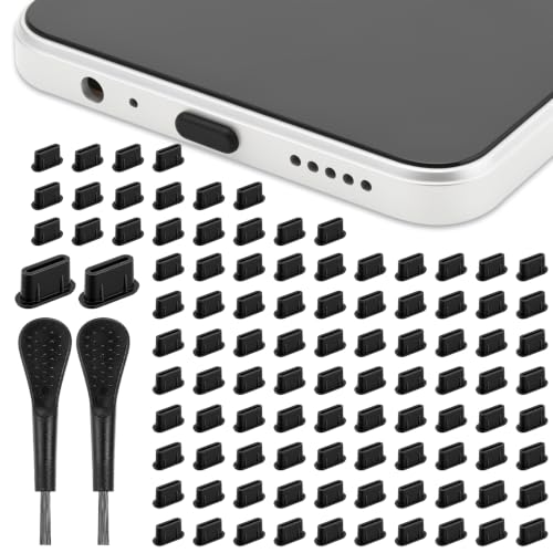 YUXIANLB 100pcs Silicone USB‑C Anti‑Dust Plug, Laptop Port Dust Plugs Charging Port Protector Plug Cover with Cleaning Brush for Laptop Cellphone Type‑C Ports Devices