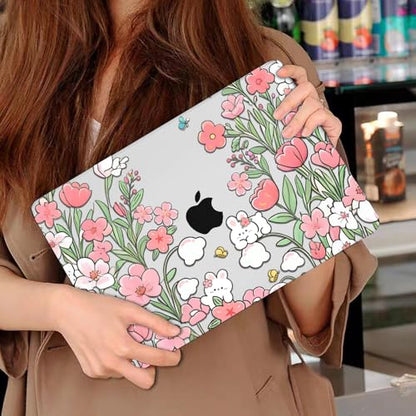 Compatible with MacBook Neo 13 inch Case 2026 Release A3404 Cover, Ultra-Thin Pattern Plastic Hard Shell Case Keyboard Cover Screen Protector Dust Plug, Flowers & Cute Rabbits - color: Flowers & Cute Rabbits
