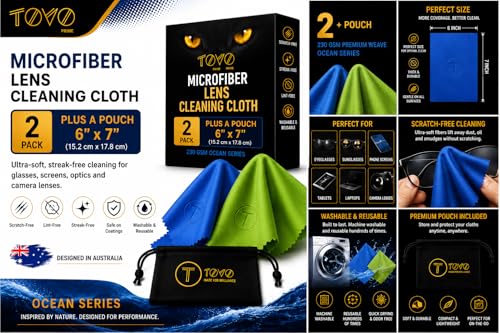 Microfiber Cleaning Cloth, 2 Pack + Velvet Pouch, 6"x7",230 GSM Thick Lens Cleaner for Glasses, Camera & Screens, Ultra Soft, Streak-Free, Lint-Free, Scratch-Safe- Ocean Series - color: Green & Blue, size: 15x18 cm (6x7 Inch)