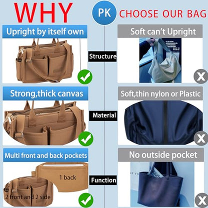 ZHMO Canvas Tote Bag for Women,Women's Bags Crossbody Bags Work Laptop Tote Bag Large Handbags Purse for Travel Nurse Teacher - color: New Upgrade Brown With Compartments and Side Cup Holders