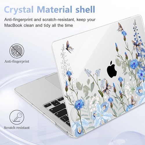 May Chen Compatible with MacBook Pro 13 inch Case with Touch Bar 2022 2021 2020 Release A2338 M1/M2 A2251 A2289, Plastic Hard Shell Case with Keyboard Cover + Dust Plug, Blue Flowers Leaves - color: Blue Flowers leaves