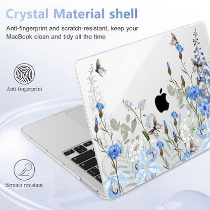 May Chen Compatible with MacBook Pro 13 inch Case with Touch Bar 2022 2021 2020 Release A2338 M1/M2 A2251 A2289, Plastic Hard Shell Case with Keyboard Cover + Dust Plug, Blue Flowers Leaves - color: Blue Flowers leaves