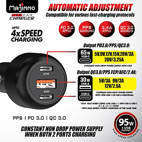 USB C Car Charger Fast Charge pd PPS 95w for iPhone Laptop 65w 30w Super Type QC 3.0 Cigarette Lighter Adapter MacBook Ipad Pixel Chargers Usbc Black Matte