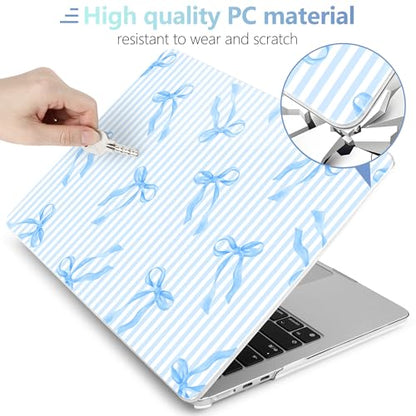 MEEgoodo for M5/M4/M3/M2 MacBook Air 15 inch Case 2026 2025 2024 2023, Case Fit Model (A3448/A3241/A3114/A2941) for MacBook Air 15.3 inch, Blue Stripes&Bows - color: Blue Stripes&Bows