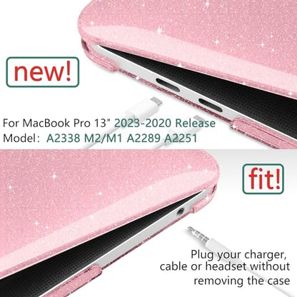 for MacBook Pro 13 inch Case 2023 2022 2021 2020 Release Model A2338 M2/M1 A2289 A2251 with Touch Bar & Touch ID, Glitter Bling Plastic Hard Shell Case & Keyboard Cover, Star Pink - color: Star Pink