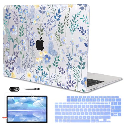 Compatible with 2021 2020 MacBook Air 13 inch Case M1 A2337 A2179 A1932 2018 2019 Release, Pattern Plastic Hard Shell Case & Keyboard Cover for Mac Air 13 Touch ID, Meadow Wildflower - color: Meadow Wildflower