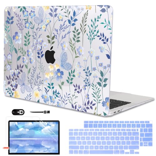 Compatible with 2021 2020 MacBook Air 13 inch Case M1 A2337 A2179 A1932 2018 2019 Release, Pattern Plastic Hard Shell Case & Keyboard Cover for Mac Air 13 Touch ID, Meadow Wildflower - color: Meadow Wildflower